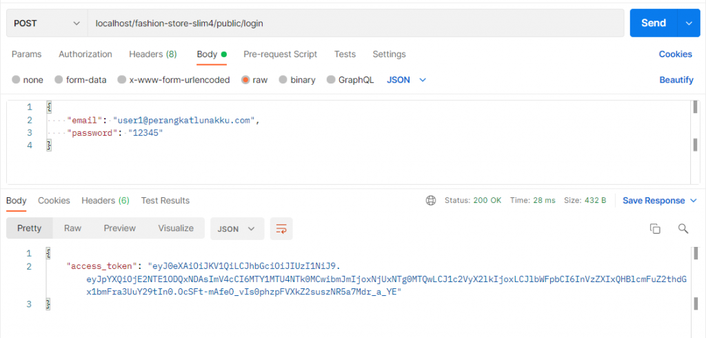 Slim4 login JWT access token using Postman